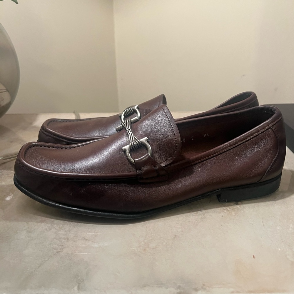 Salvatore Ferragamo Brown Leather Loafers with Silver Accents - Picture 6 of 8